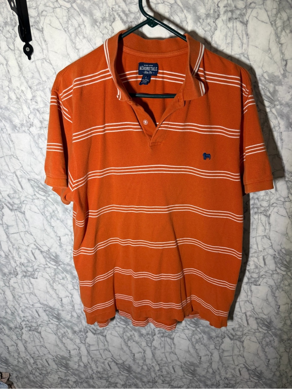 Aeropostale Men's Orange Polo with White Stripes